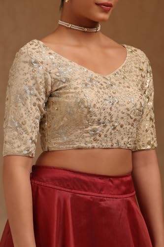 Soch Womens Cream Georgette Embroidered Padded Blouse with Zari