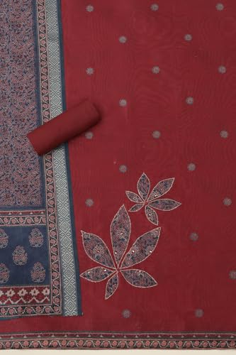 Soch Womens Maroon Art Silk Ethnic Motifs Unstitched Dress Material With Mirror Work