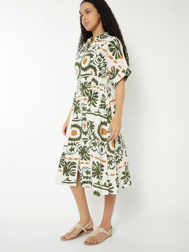 Max Women Printed A-line Dress (White_M)