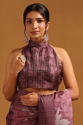 Soch Womens Wine Tussar Floral Printed Saree