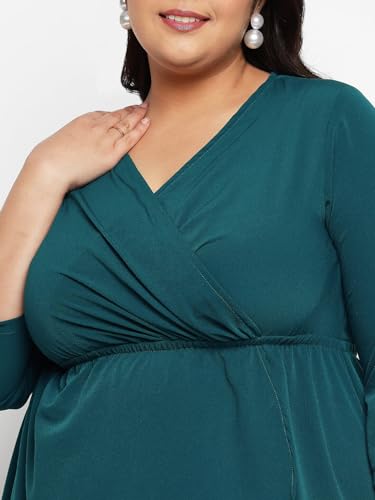 wild U Women Plus Size Casual Midi Dress | Wrap | Long Sleeve | Comfort fit | Long | Western Stylish (Green, Size 5XL)