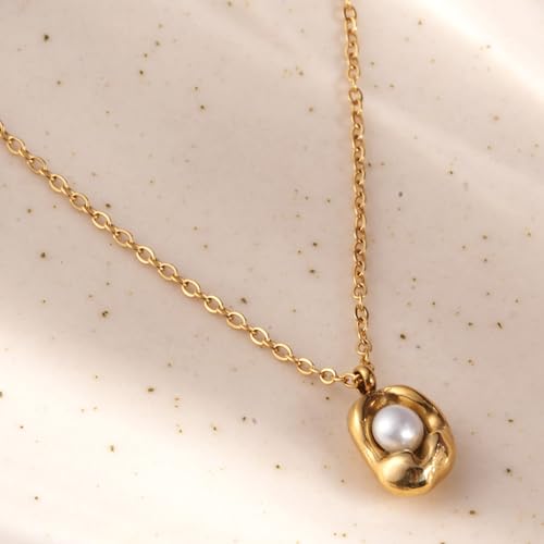 PALMONAS Golden Nest Pearl Necklace for Women - Waterproof & Anti-Tarnish Jewellery, Gift For Girls & Women