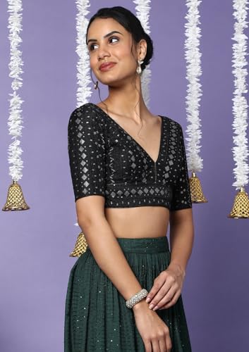 S SALWAR STUDIO Black Silk Embroidered Readymade Saree Blouse