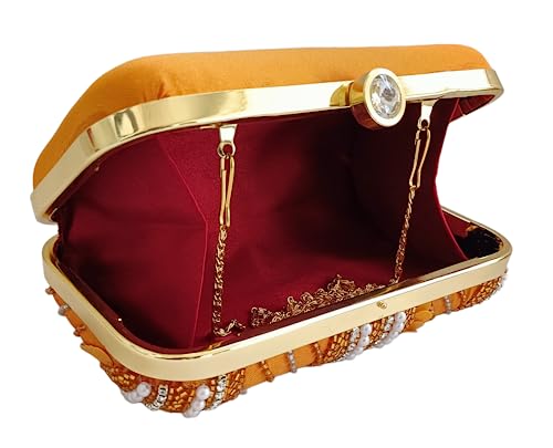 DUCHESS Women Hand Embroidered Sequins Box Clutch for Wedding Party (Orange)