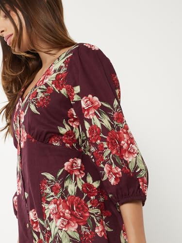 Max Women Floral Print A-line Dress(Red_S)