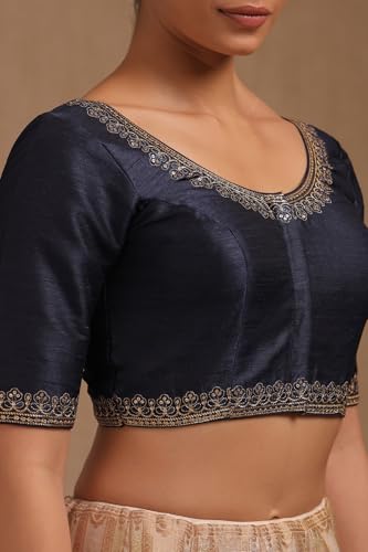 Soch Womens Navy Blue Tussar Solid Padded Blouse with Sequins