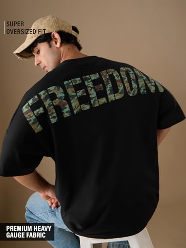 The Souled Store Freedom: Legacy Men and Boys Short Sleeves Round Neck Graphic Printed Heavy Gauge Fabric Cotton Streetwear Cotton Oversized T-Shirt