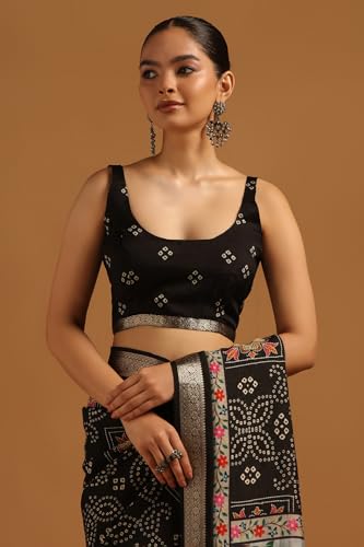 Soch Womens Black Poly Viscose Bandhani Saree