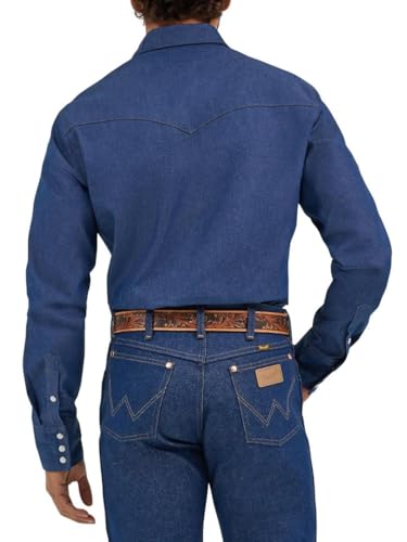 Wrangler Men's Chambray Long Sleeve Work Shirt Chambray, Indigo, 3X Tall