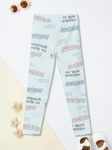 Max Girls Printed Skinny Fit Leggings (Blue_3-4 Y)