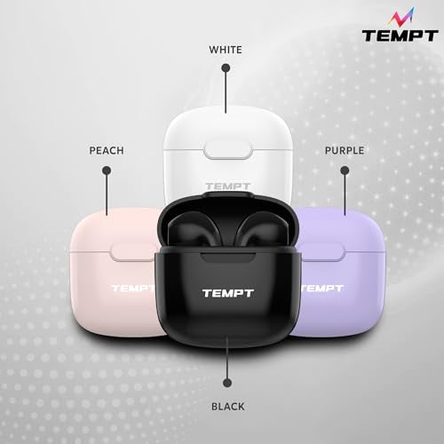 TEMPT Dots True Wireless in Ear Earbuds with up to 40Hrs Playtime, Bluetooth 5.2 Wireless Headphones, Touch Control TWS,100 hrs of Standby Time, IPX5 Water, Sweat Resistant (Black)