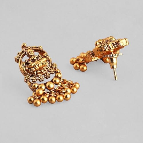 Rubans 24K Gold-Plated Handcrafted Antique Artificial Temple Jewelry Set-Lakshmi Motif And Matching Earrings For Women and Girls – Perfect for Weddings and Special Occasions
