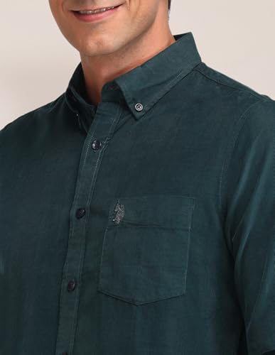 U.S. POLO ASSN. Tailored Fit Corduroy Shirt (USSHT2407_Dark Green_48)
