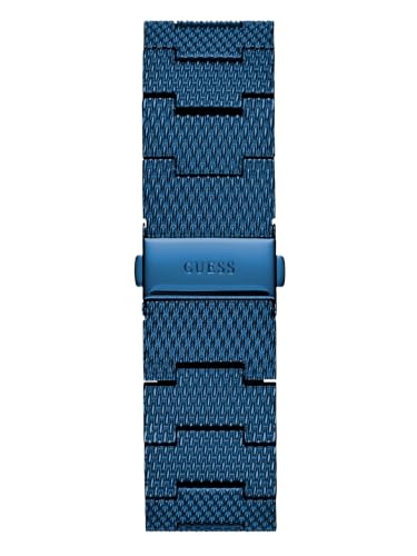 GUESS Rectangular Stainless Steel Blue Ionic Plated Mesh Bracelet Watch Genuine Diamond Dial. Color: Iconic Blue (Model: U1074G2)