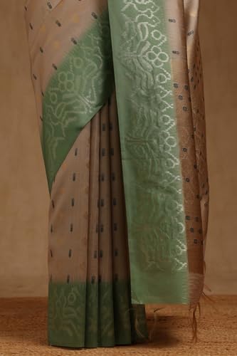 Soch Womens Beige Tussar Woven Design Saree