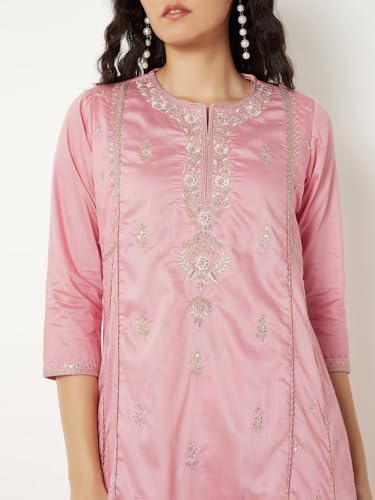 Max Women Embroidered Straight Kurta Set(Pink_XL)