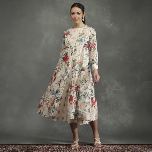 BIBA Women's Cotton Blend Mini Dress (CKD10954AW24IVRY_Ivory