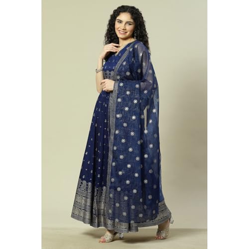 Rangriti Women Indigo Cotton Blend Woven Straight Lehenga Choli Set_36