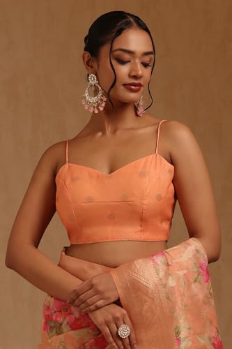 Soch Womens Peach Chanderi Floral Zari Woven Saree