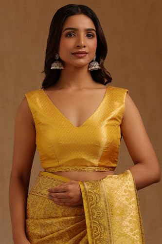 Soch Womens Yellow Tussar Floral Zari Woven Saree