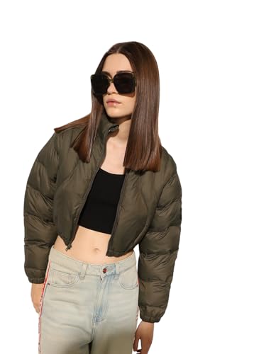 ONLY Women's Solid Regular Fit Olive Jacket