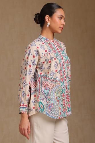 Soch Womens Blue Cotton Flex Ethnic Motif Tunic