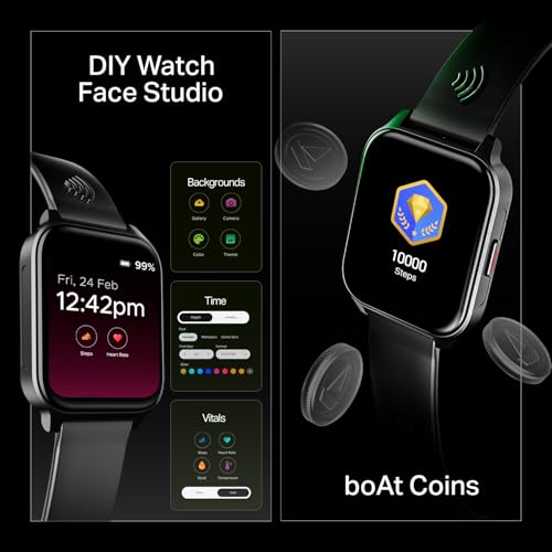 boAt Newly Launched Wave Fortune w/NFC Tap & Pay, 1.96" (4.9 cm) HD Display, Bluetooth Calling, AI Voice Assistant, Cloud & Custom Watch Faces Smart Watch for Men & Women(Active Black)