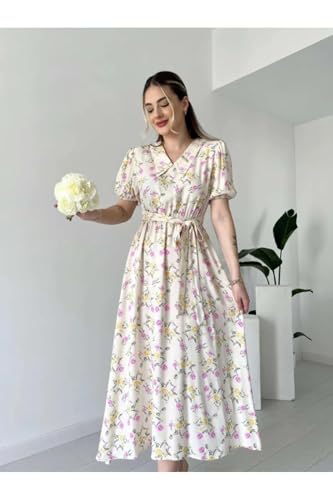 Pimu Rayon Fit and Flare Below The Knee One Piece Dresses for Women | Dress (in, Alpha, 2XL, Regular, Toddler Girls, White)