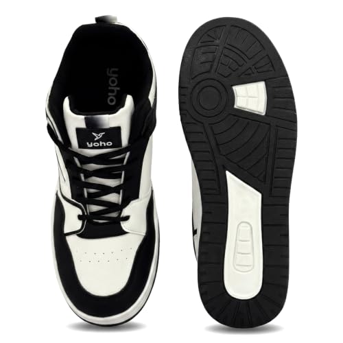 YOHO Men's Sneakers Flo Mid Top | Stylish & Comfortable | Lace Up Casual Shoes for Man/Gents | White - UK 8