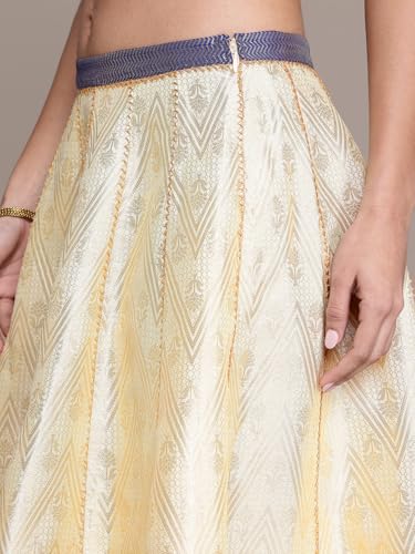 Aarke Ritu Kumar Beige Brocade Sweetheart Neck Blouse With Lehanga And Dupatta