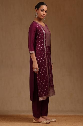 Soch Womens Purple Russian Silk Zari Woven Kurta Set With Zari Woven