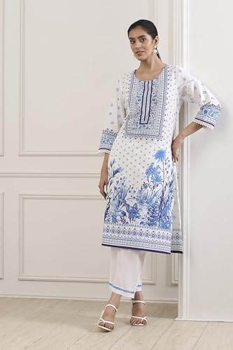 Biba Women Blue Cotton Straight Kurta_38