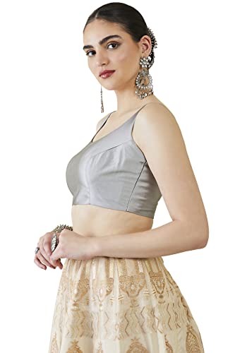 Soch Satin Womens Grey Taffeta Solid Sleeveless Blouse