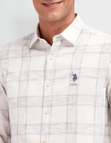 U.S. POLO ASSN. DENIM CO. Slim Fit Dobby Shirt (UDSHT1340_Ivory_46)