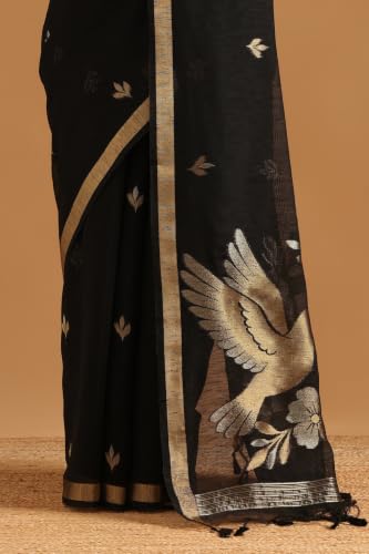 Soch Womens Black Organza Botanical Zari Woven Saree