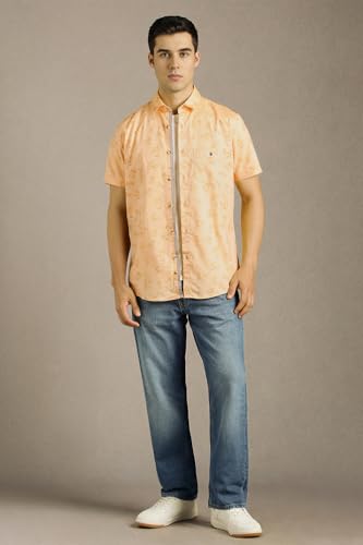 Men Yellow Slim Fit Print Half Sleeves Casual Shirt