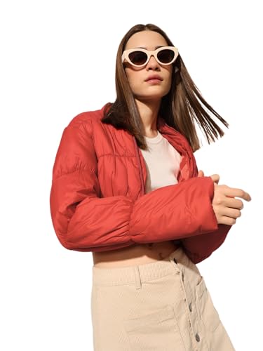 ONLY Women's Solid Regular Fit Orange Jacket