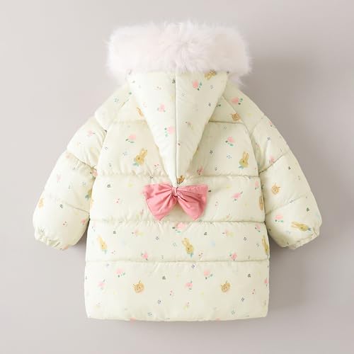 Hopscotch Girls Full Sleeves Beige Floral Bow Applique Long Coat For Ages(6-7 Years)
