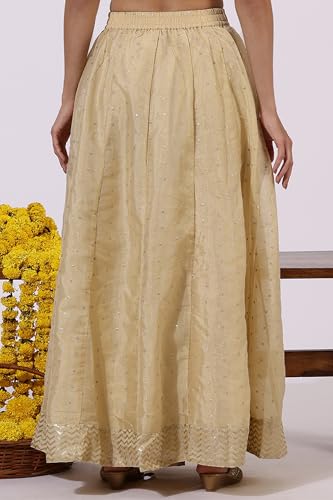 W for Woman Gold Solid Sequins Flarred Skirts (Size: M)-24AUW50501-400770