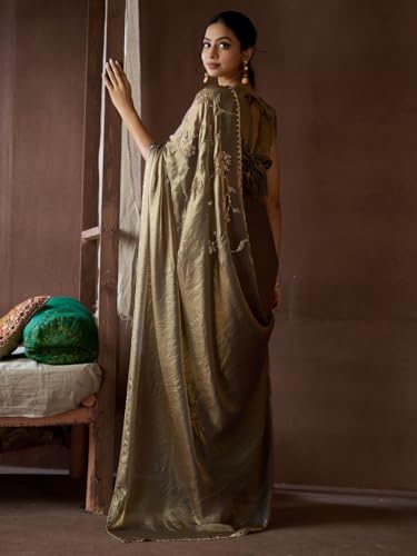 SAREE MALL Women's Gold Pure Silk Embellished Saree With Unstitched Blouse (MAHEK767D_MK)