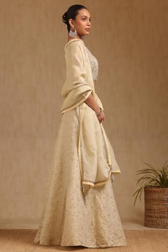 Soch Women's Brocade Lehenga Choli Set (OWS5CD21775_Cream_M)