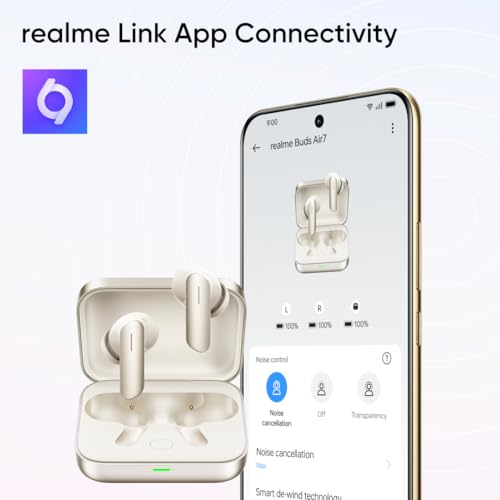 realme Buds Air 7,12.4mm Dynamic Bass Drivers,52Hrs Playtime,52dB Hybrid ANC,6 Mic ENC,45ms Low Latency,360° Spatial Audio,Hi-Res LHDC,IP55 Dust & Water Resistant,True Wireless TWS BT v5.4(Ivory Gold)