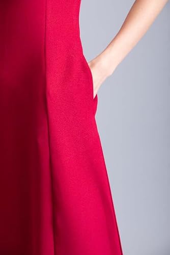 FableStreet Women's Polyester Stylised Neck A Line Midi Dress - Red