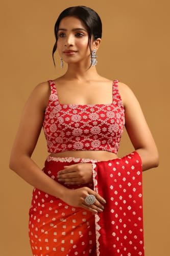 Soch Womens Orange Modal Silk Bandhani Print Saree