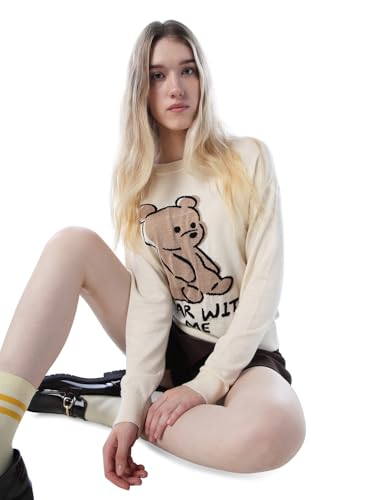 ONLY Women's Typography Regular Fit White Sweater