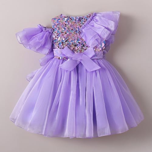Hopscotch Girls Lilac Short Sleeves Sequined Ruffle Party Dress for Age (4-5 Years)