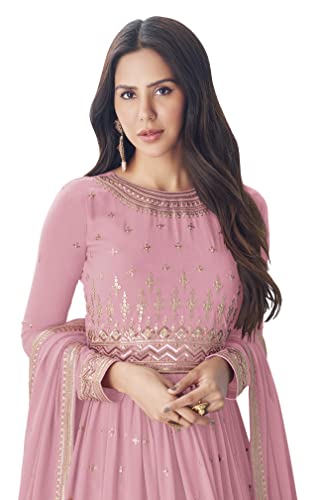 RUDRAPRAYAG Georgette Embroidered Semi-Stitched Maxi Gown For Women Pink_5XL