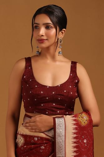 Soch Womens Maroon Poly Viscose Bandhani Saree