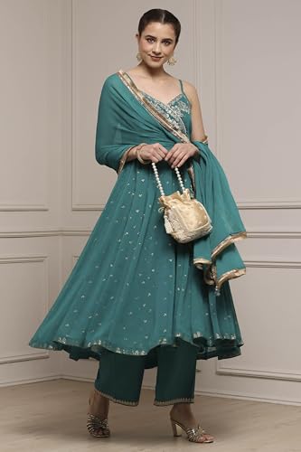 Biba Women's Polyester Kurta Set (SKDVRNSI30839AW25EMGR_Emarlend Green