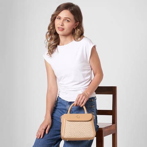 Caprese Wind Small Satchel Bag for Women | Woven Texture Faux Leather Shoulder Bag with Adjustable & Detachable Strap | Dual Zipper & Magnetic Button Closure for Office & Casual Use (Mocha Mousse)